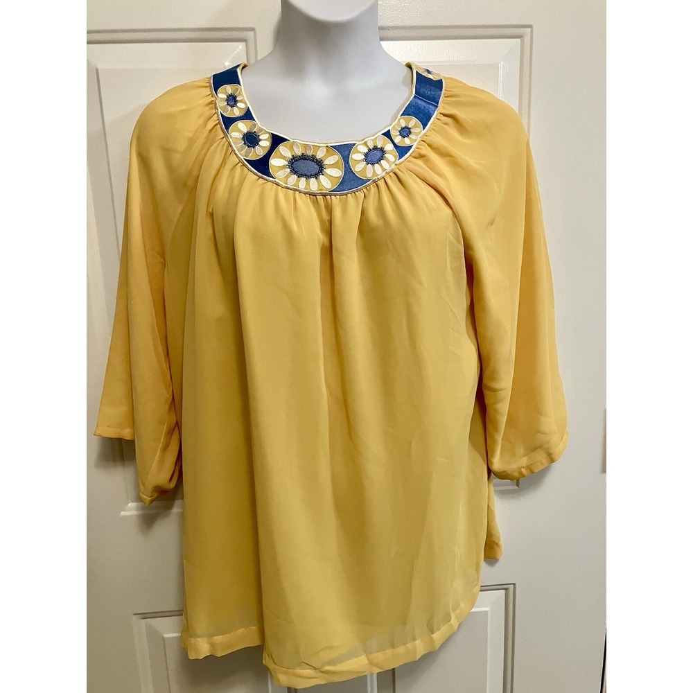 NWT Bob Mackie Wearable Art To Wear Top Shirt Women's Size XL 3/4 Sleeve Chiffon